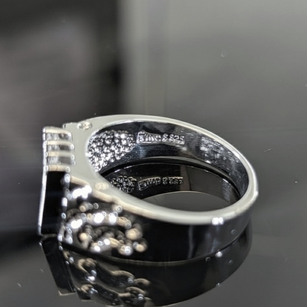 Vintage 925 Silver Nugget Statement Ring Triple Row Iced Men's Band NOS • 8.7g - Picture 3 of 7